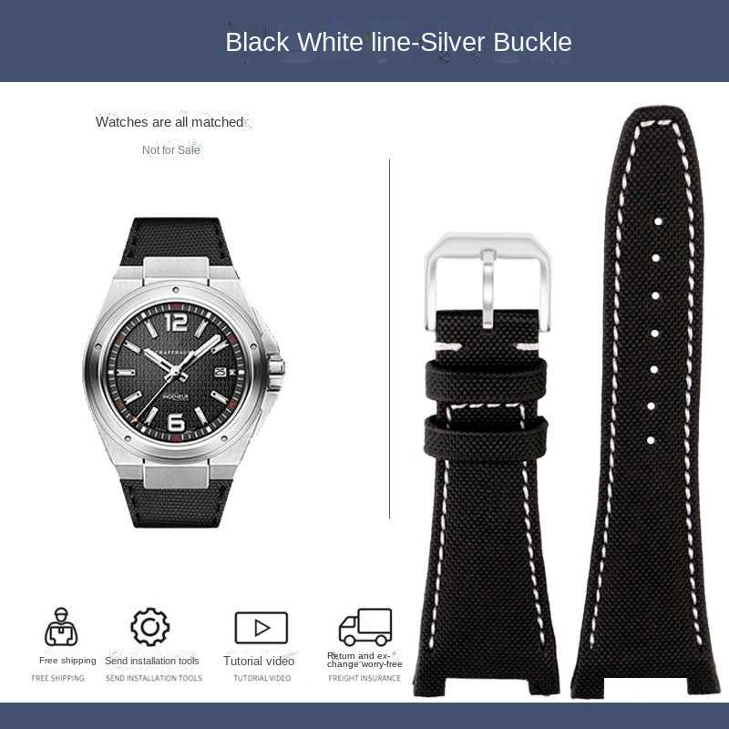 Curea de ceas din piele și nailon cu bază Pentru seria IWC Engineer IW500501 IW378507 IW323601 Curea de ceas pentru bărbați 28mm Decupaj Brățară din pânză