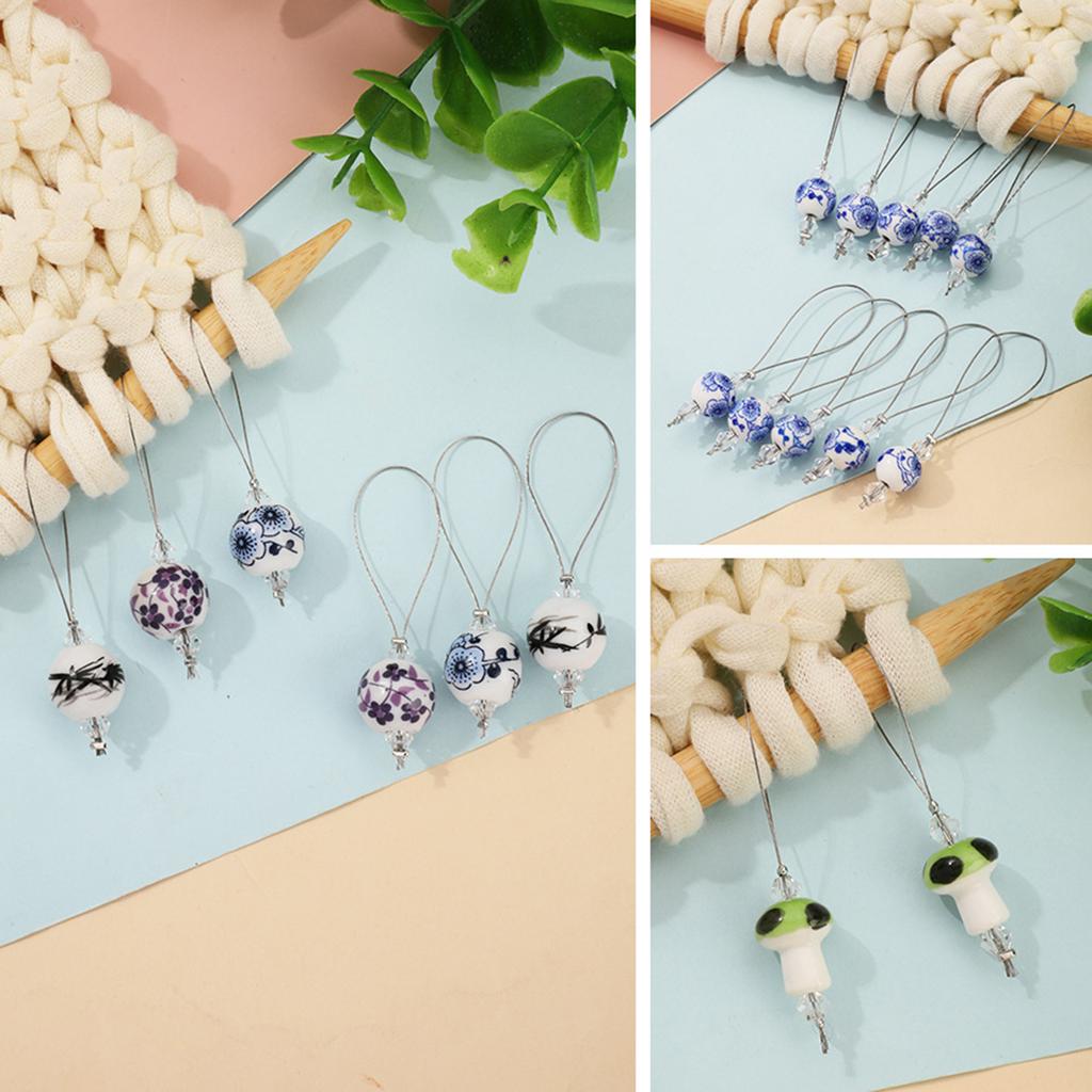 2/6Pcs Knitting Markers Crochet Stitching Markers Porcelain Pendant for Beginner Experienced Enthusiasts Knitting Craft