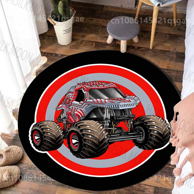 Multiple sizes Monster Truck Print Round Carpet for Living Room Bedroom Table and Chair Sofa Home Decor Area Rug Luxury Gift