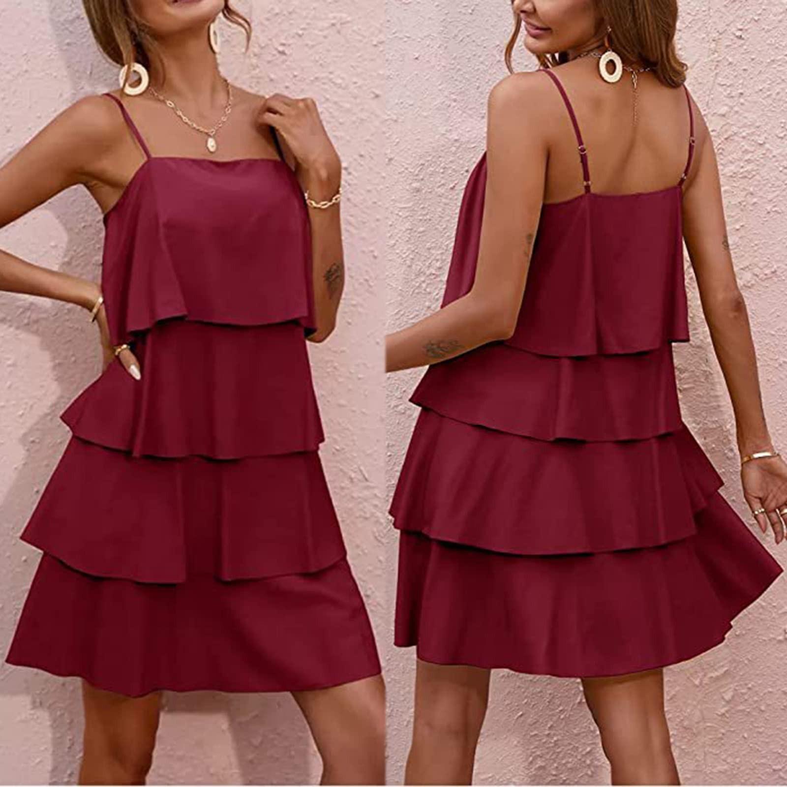 

Женское летнее повседневное платье без рукавов в стиле бохо с рюшами и многослойным струящимся пляжным платьем XL винный