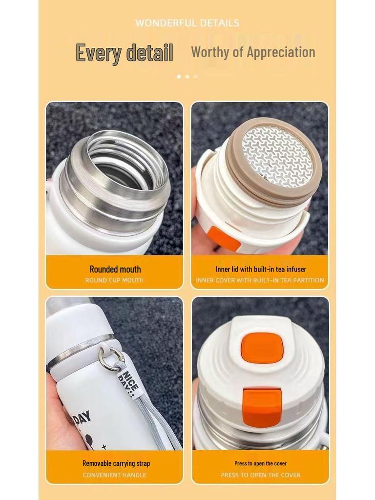 Cartoon Dog Stainless Steel Tea Infuser Cup - 316 Small Thermos with Tea Separation for Students.