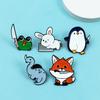 Creative Animal-Shaped Knife-Holding Metal Brooch - Cute Fox, Rabbit, Penguin Cartoon Badge Accessories