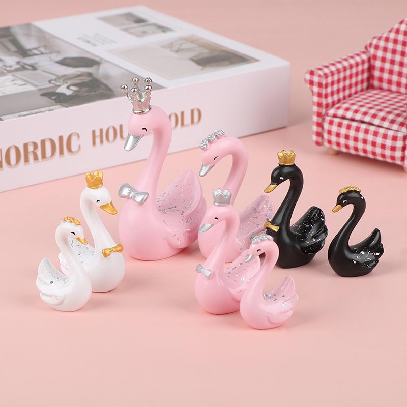 1 Pair Resin Swan Statue Figurines Swan Cake Topper Sculpture Cake Dashboard Baking Wedding Birthday Cake Decorating Supplies