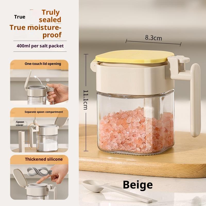 Glass Spice Jar With Built In Spoon Airtight Seasoning Container Moisture Proof Condiment Bottle For Kitchen Counter Storage