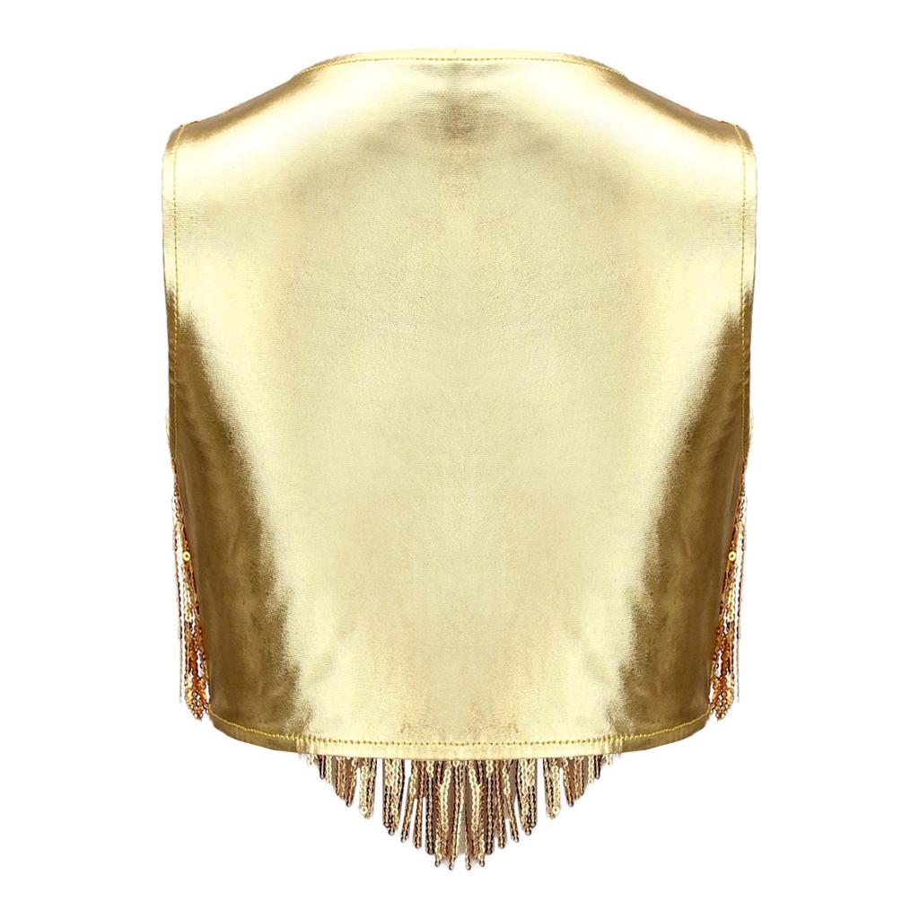 Costume da Bambina Anni '70 Disco Paillettes Lucide Girocollo Top Metallizzato Senza Maniche