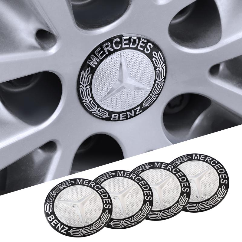 CRU1 4Pcs 56mm Car Emblem Auto Wheel Center Hub Caps Decal Accessories For Mercedes Benz B/C/E/S Class A Class C200L GLC GLK