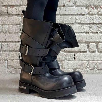 Rundleer versie~ Venom leer retro big head tooling boots hoge Martin laarzen dames dikke zool Parijs locomotief dameslaarzen
