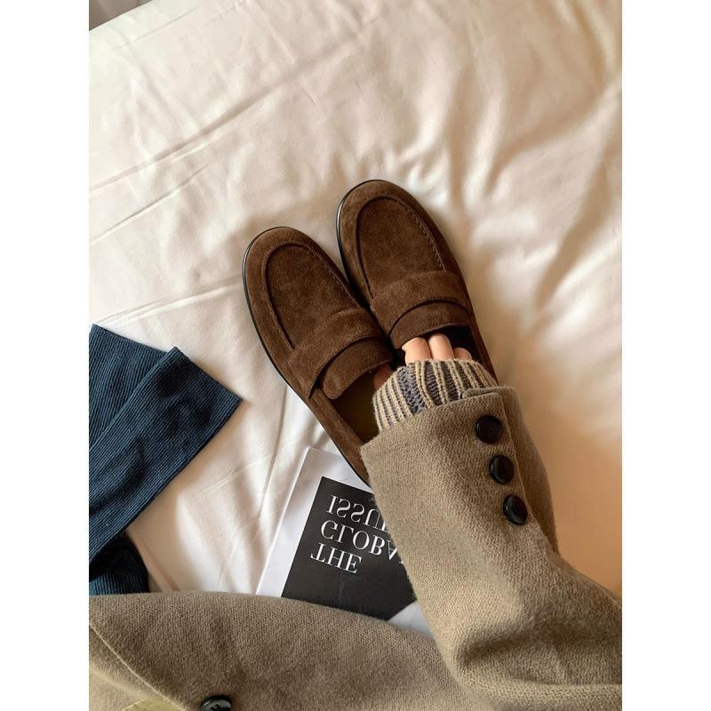 Can be sent! Women's suede single shoes thick heel flat bottom one pedal lazy small leather shoes