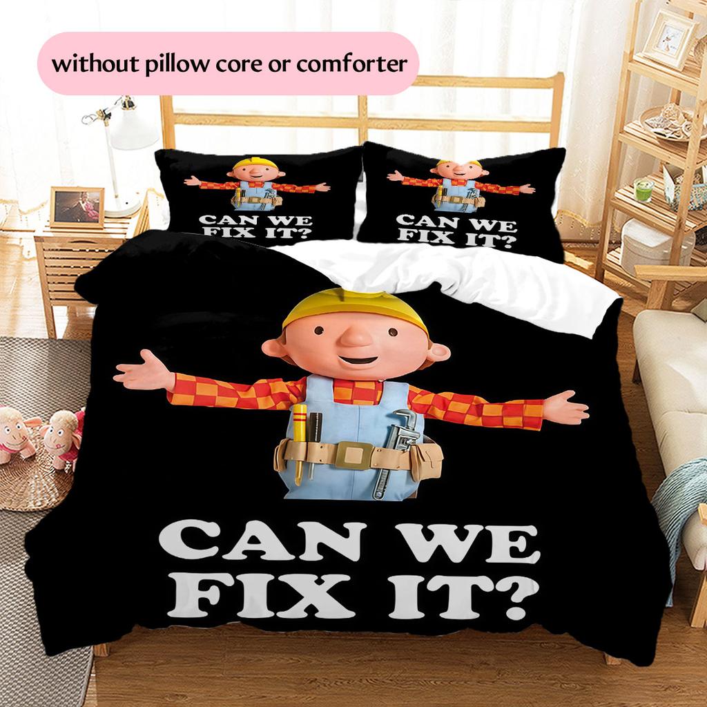 Bob the Builder Pattern Bedding Home Decoration Birthday Gift ( 1 Duvet Cover + 2 Pillowcase, Without Core),fan Merchandise.