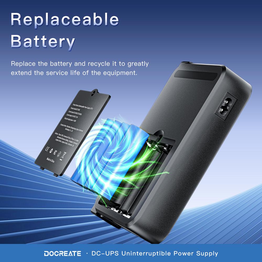 DC UPS Uninterruptible Power Supply System 5V-24V Output 4x18650 Replaceable Battery for Router NAS Modem and Security Monitor