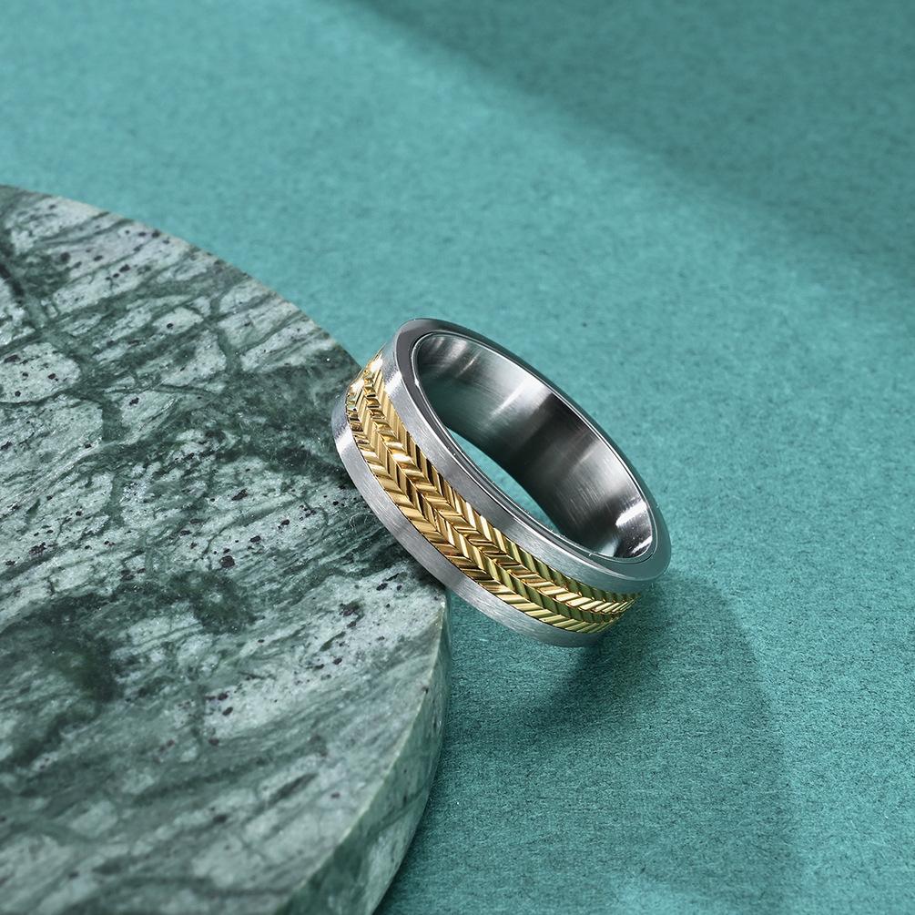 7mm Male Stainless Steel Spinning Rotating Wheat Ear Pattern Ring for Men Punk Anti Stress Jewelry