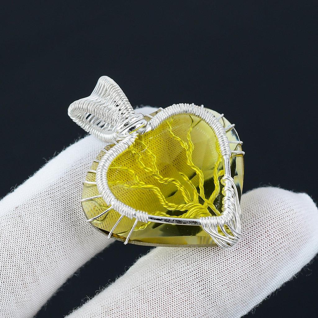 Citrin Lebensbaum Anhänger 925 Sterling Silber Draht gewickelt Anhänger Citrin Anhänger Edelstein Silber handgefertigt Anhänger Halskette als Geschenk