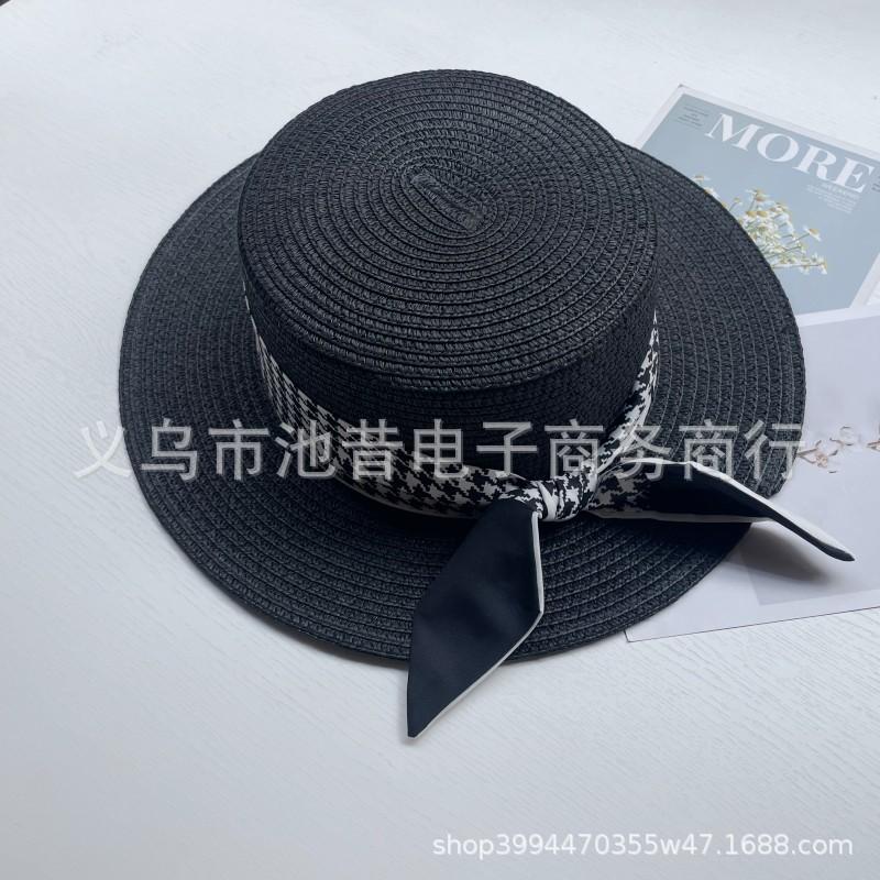 Flat top top top hat straw hat temperament streamer sun hat beach hat sun hat women's sun hat women's sun protection hat hat