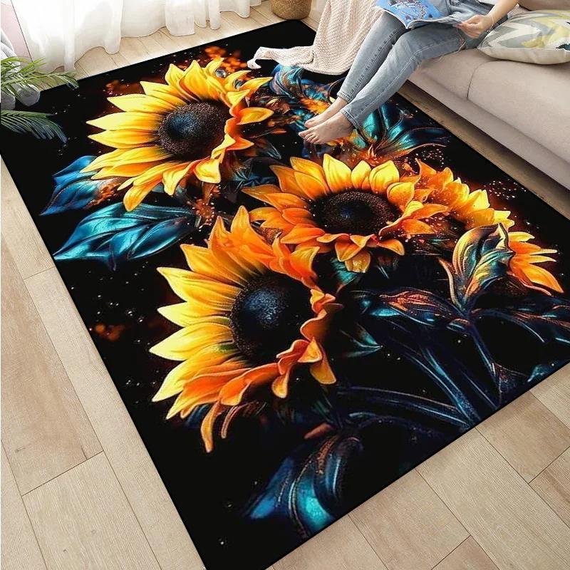 3D Sunflower Carpet Non-slip Floor Mat Bedroom Living Room Large Area Rugs Home Decor Floral Doormat Entrance Mat Tapis Salon