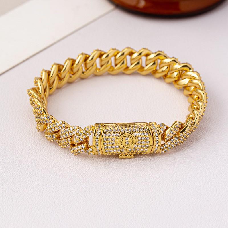 Unisex Cuban Link Chain Necklace Bracelet Set With Full Rhinestone Bling Hip Hop Jewelry Men Women