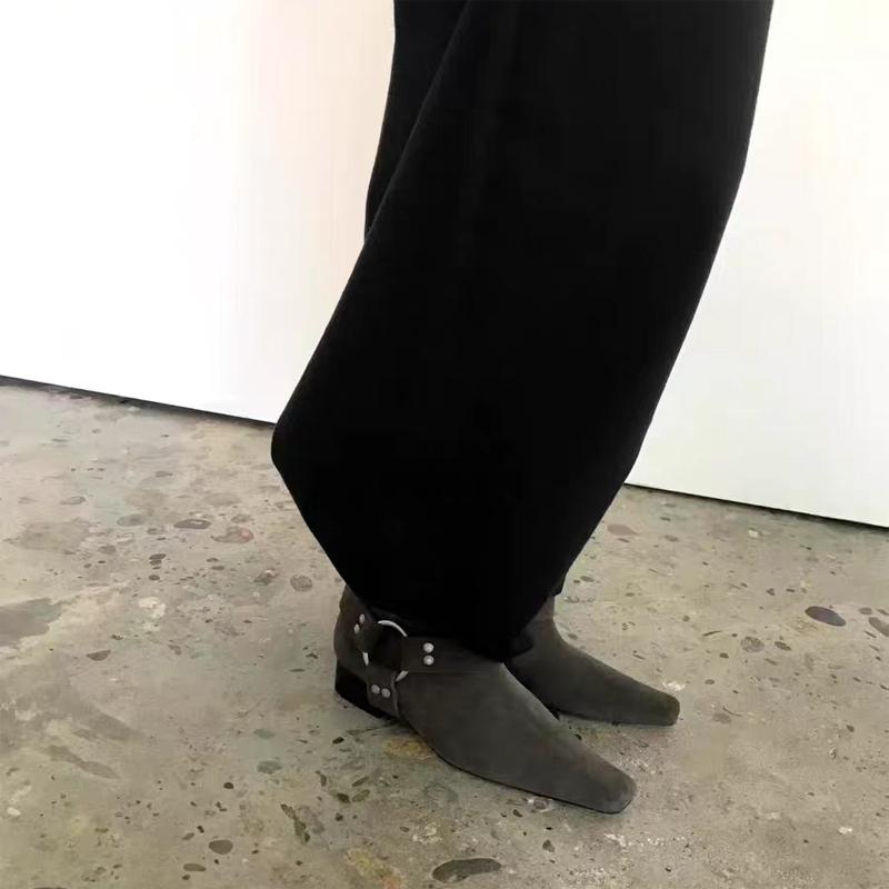 Women Ankle Boots Designer Leather Goth Shoes Luxury Pointed Toe High Heels 2026 Trend Wedges Punk Autumn Boots Snow Botas Mujer