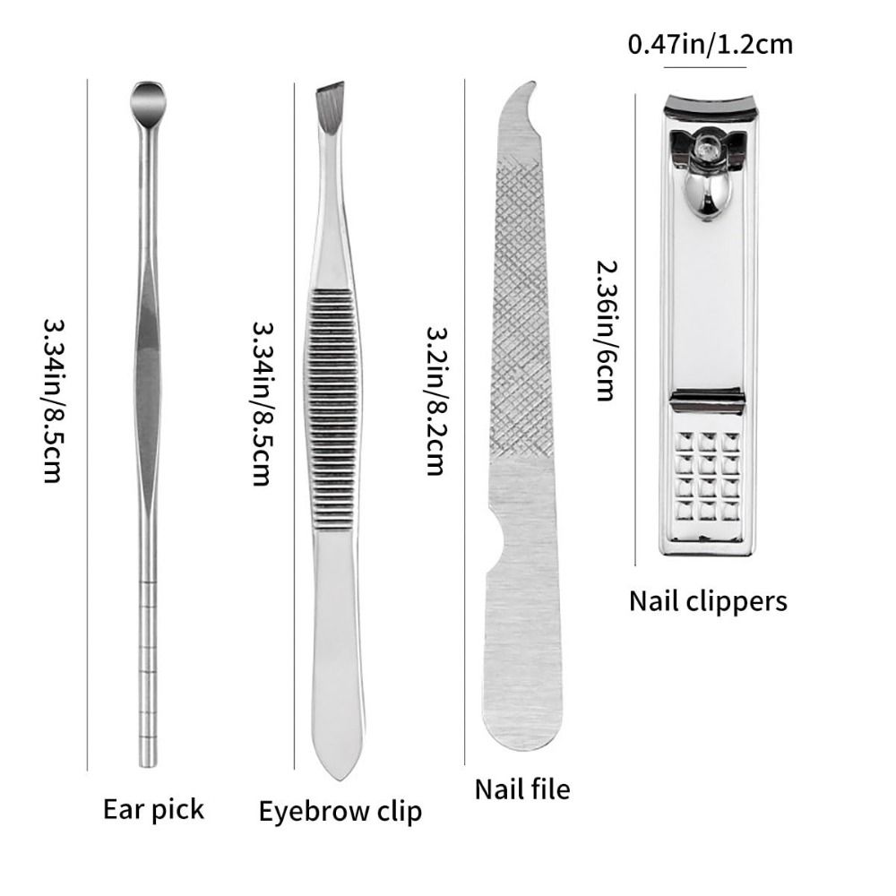 4 in 1 Nail Clipper Kit Stainless Steel Eyebrow Trimming Tool Portable Manicure Tools Set