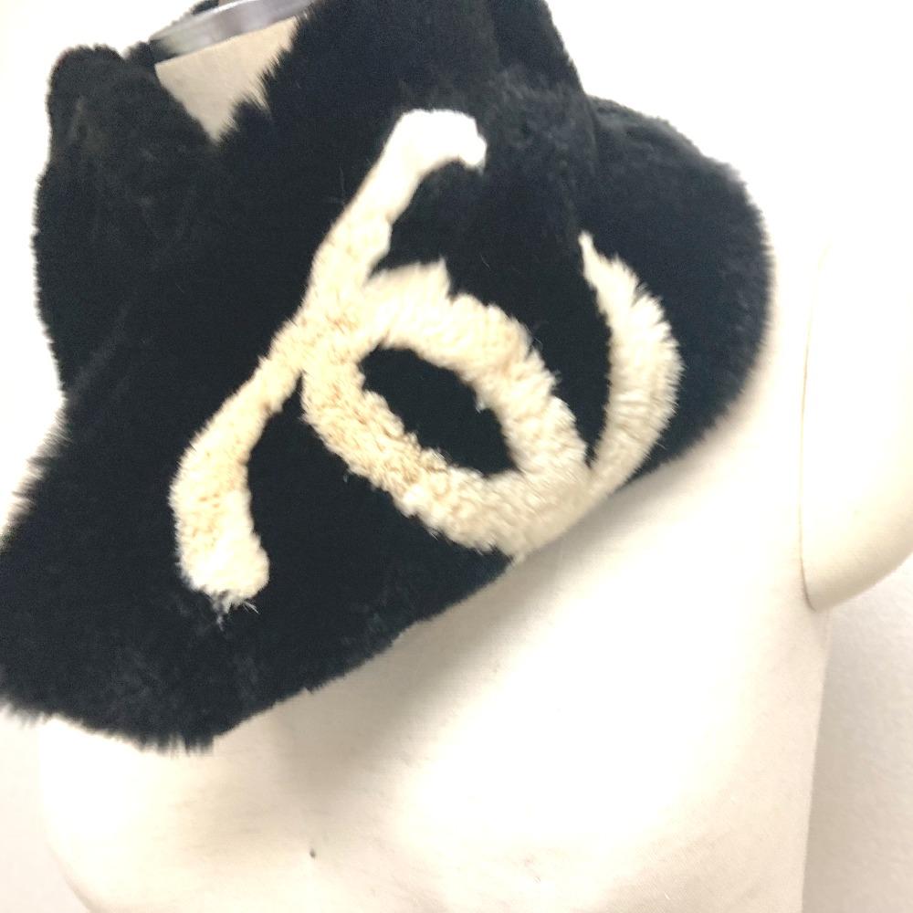 Chanel Big Coco CC CC Mark Accessories Tippets Scarf Fur Black/White