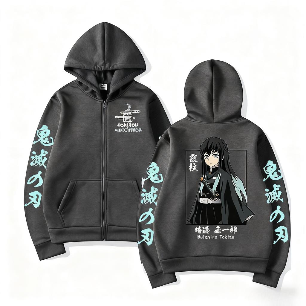 Demon Slayer Muichiro Tokit Hoodie Anime Jacket Zip Up Tops Streetwear Autumn Winter Long Sleeve Pullover Men Women