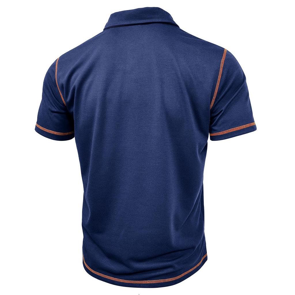 Men’s Polo T-shirt Cotton Short Sleeves Color Block Slim Fit Shirts Turn-down Collar Button Pullovers Spring Summer Casual Wear