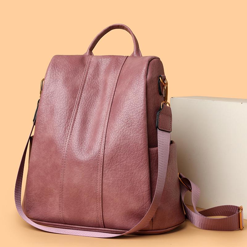 High-End Spring/Summer Women's Soft Leather Double Shoulder Bag - Large Capacity Retro Backpack