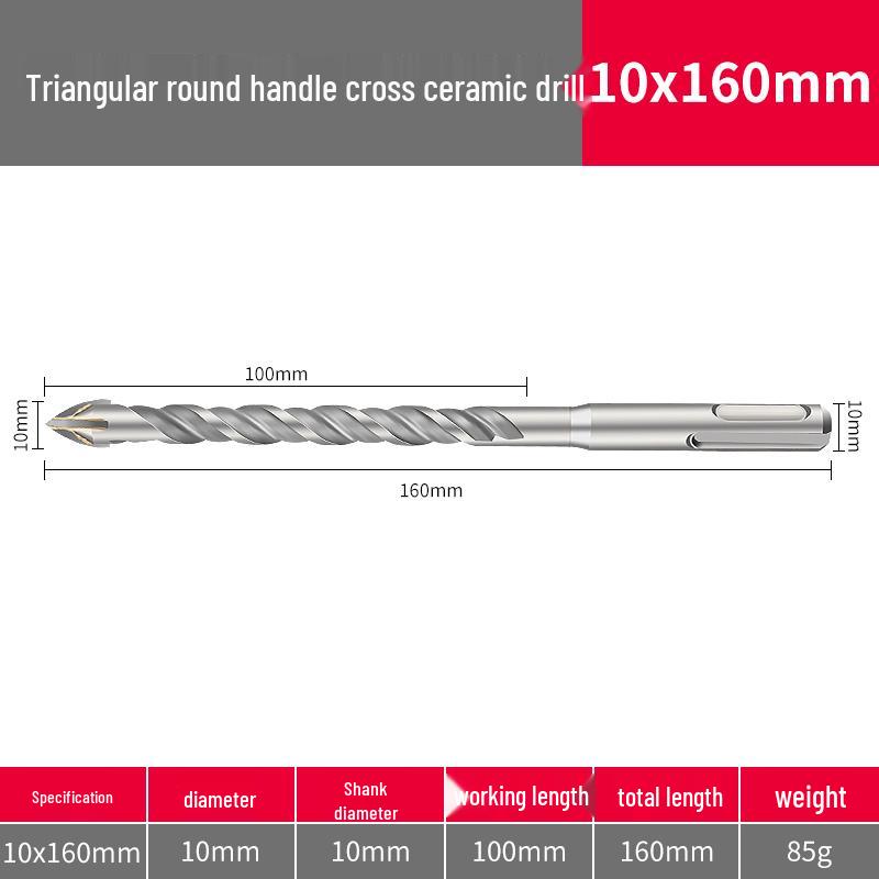 Triangle Tile Ceramic & Concrete Alloy Twist Drill Bit with Cross Round Shank