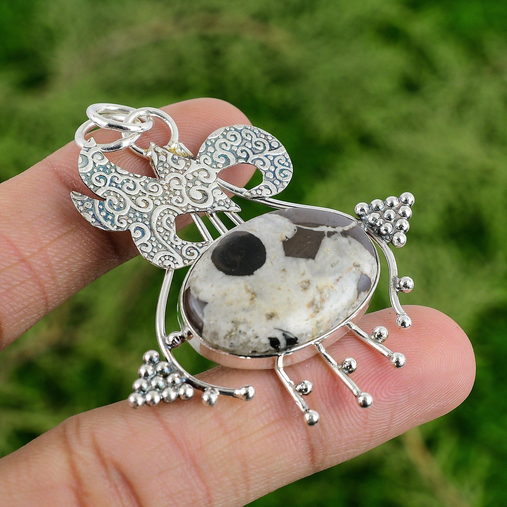 

Oval Moroccan Mud Crack Fossil Gemstone Sterling Silver Anniversary Boho Pendant