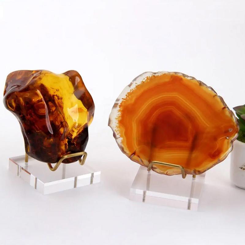 Metall Mineral Displayställ Med Akrylbas För Smyckesställ Stenhylla