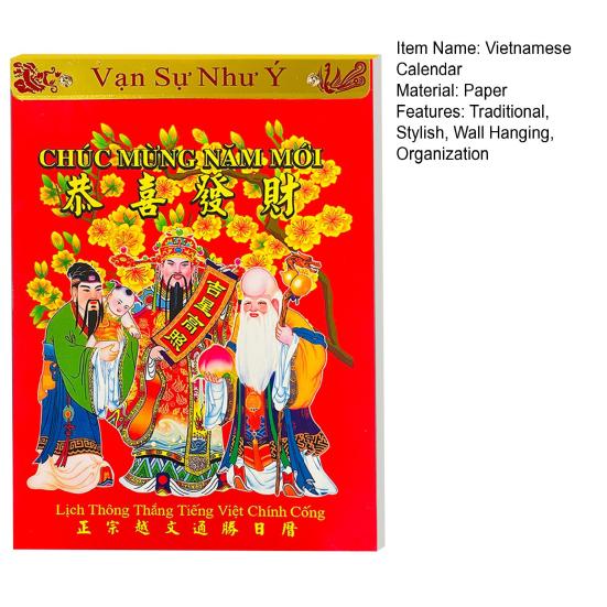Calendario da Parete Vietnamita 2026 Anno del Cavallo Calendario Vietnamita Asiatico Festa di Primavera Calendario da Appendere a Parete per Decorazione del Capodanno Lunare