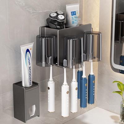 Gunmetal Bathroom Luxury Wall-Mounted Electric Toothbrush & Toothpaste Holder, Punch-Free, Family Pack.