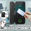APP Smart Fingerprint Biometrics Number Code Card Password Lock Frameless Frame Glass Push Sliding Door for Home Office  Black