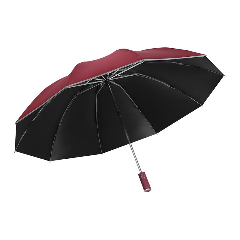Sturdy 10 Ribs 3 Folding Umbrella Windproof Anti-UV Automatic Folding Umbrella With Luminous Strips Safe At Night