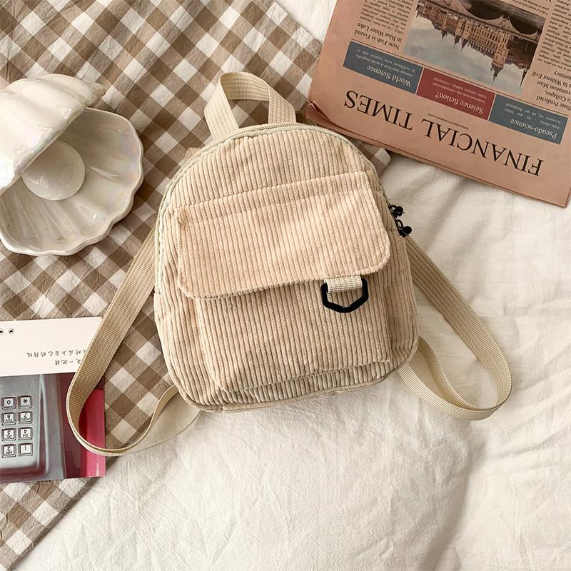 Schoolbag Japanese Harajuku Small Corduroy Canvas Backpack Women's Small Bag Mori Literary Versatile Mini Small Backpack Women