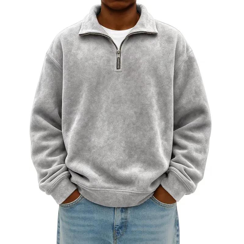 Pánská ležérní mikina podzim zima poloviční zip stojáček sportovní oblečení jednobarevná volná pulovr pánské mikiny