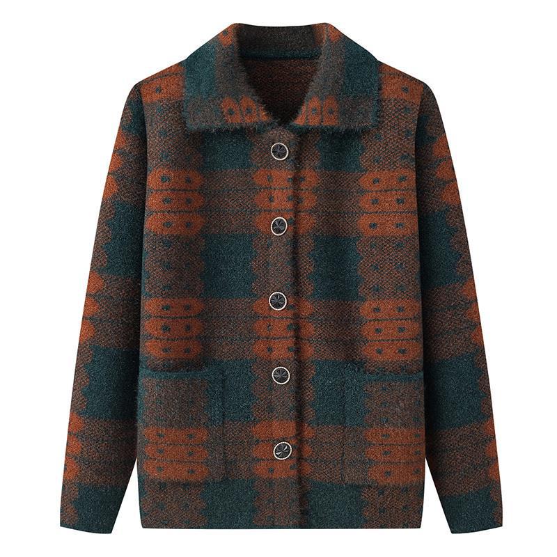 Grandma's Knitted Lapel Cardigan for Spring and Fall - Stylish Sweater for Middle-Aged and Elderly Women