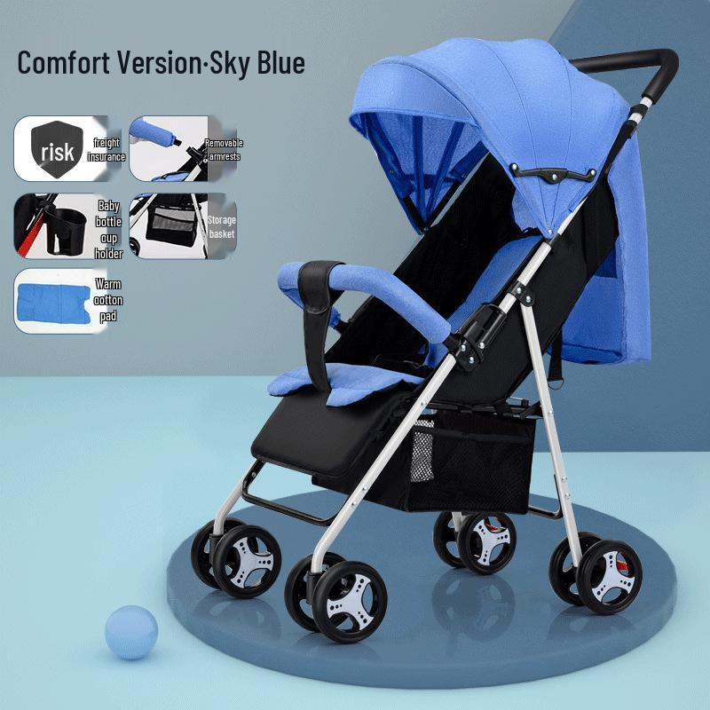 

Lightweight Foldable Stroller: Sit or Lie Position, Four-Wheel Design, One-Key Fold for Kids and Babies.