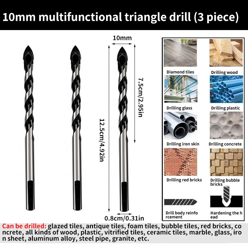 Multi-Functional Triangle Diamond Drill Bit Set – Carbide & Tungsten for Ceramic, Tile, Concrete, Brick, Wood, Glass & Metal