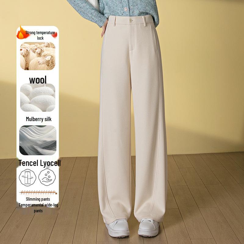 Women s High-Waisted Wool Blend Wide-Leg Trousers for Autumn/Winter 28