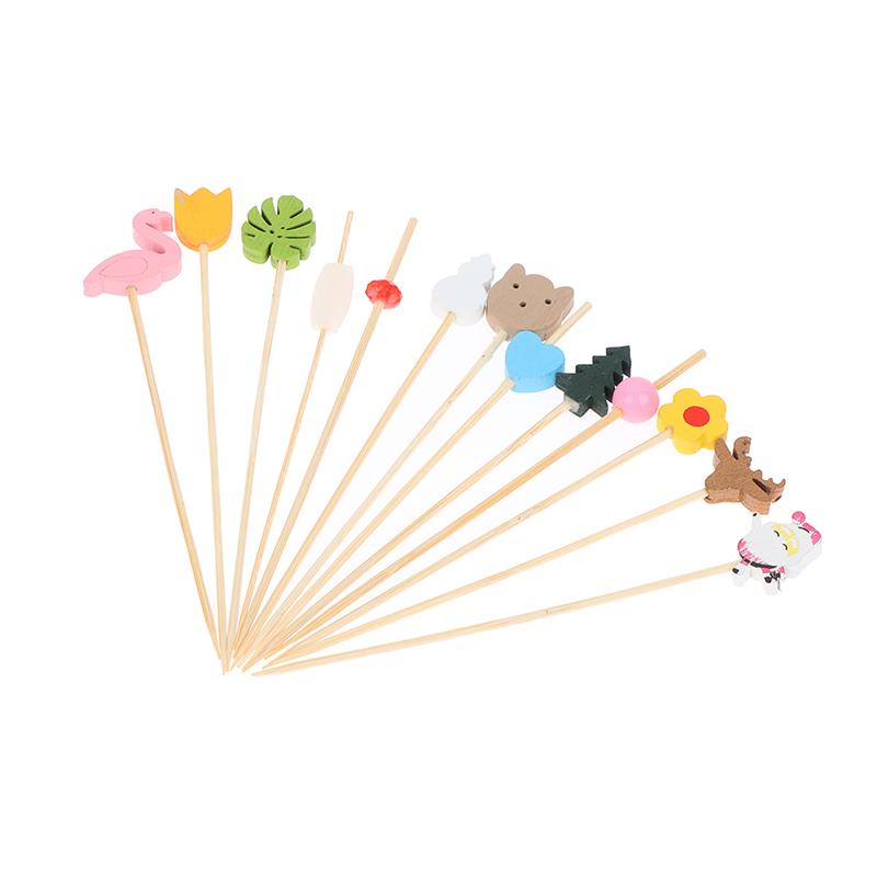 100Pcs Mix Fruit Bamboo Pick Buffet Cactus Leaves Cupcake Fruit Fork Salad Stick