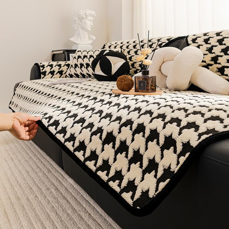 New Qiandongge Sofa Cushion Winter Thickened Plush Seat Cushion High-End Non-Slip Leather Sofa Cover Cover Cloth