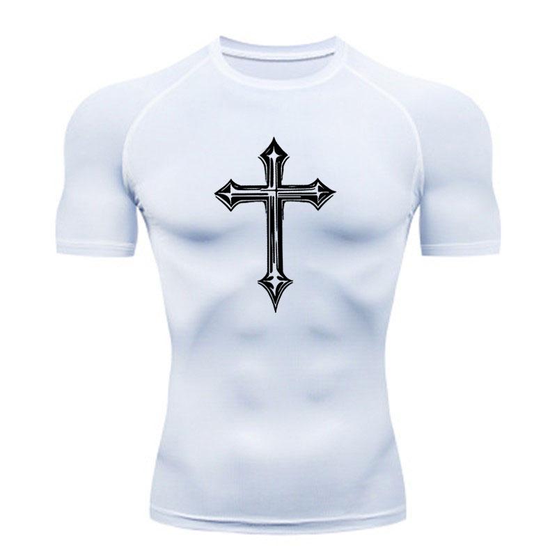 Men's Compression Fitness Sports T-Shirt Gothic Cross Patter