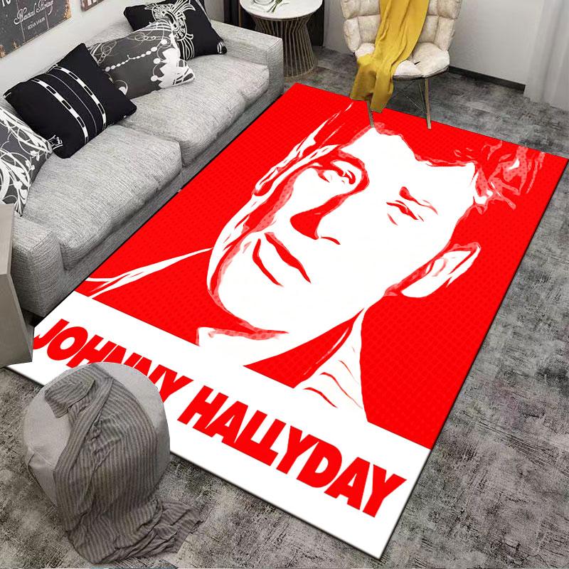 Red Johnny Hallyday Print Carpet suitable as a non-slip mat for the living room or bedroom sofa