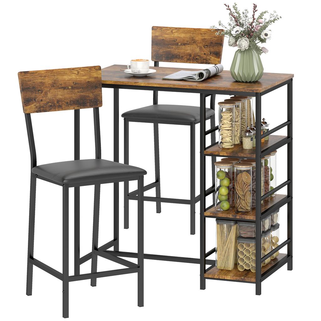 Three-Piece Compact Bar Table Set - Brown/Black