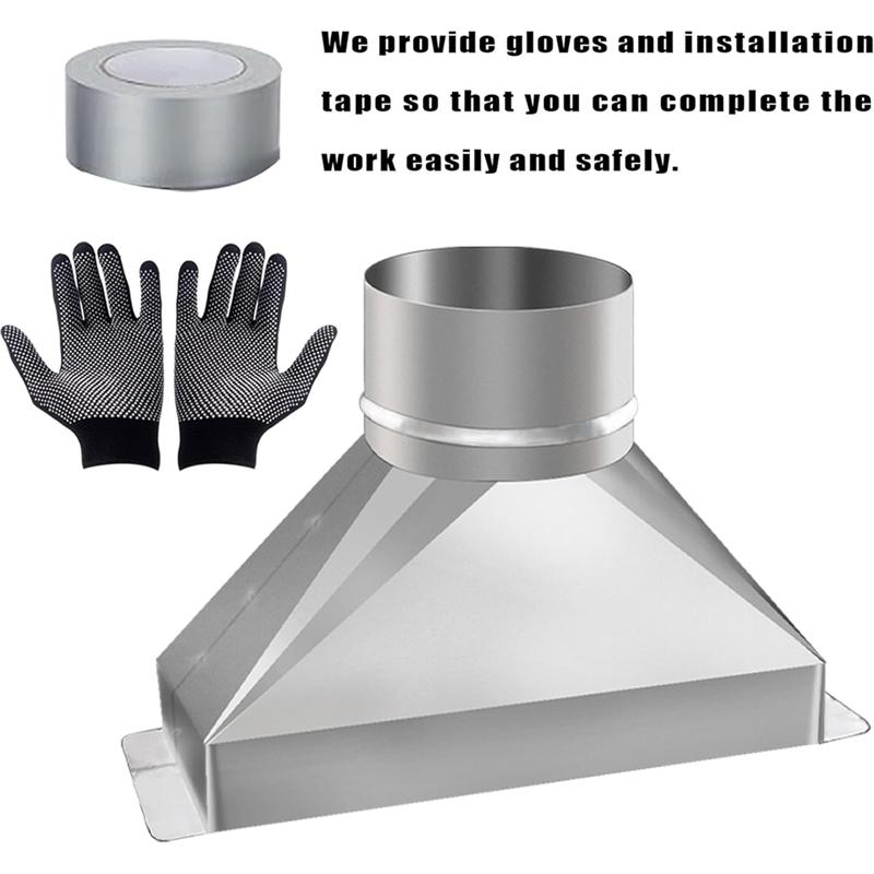 Kit di installazione sfiato microonde B97A-Dia 4" X 3-1/4" X 10", Include adattatore di transizione condotto rettangolare in acciaio zincato a tondo