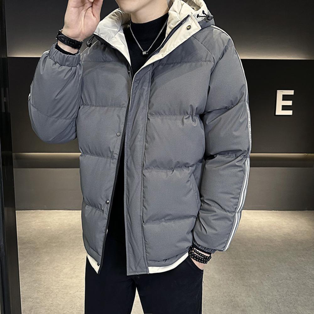 Youth cotton-padded men's winter new thickened two-bar cotton-padded jacket loose large size fattened hooded jacket men's cotton-padded clothes