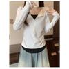 Gefälschtes zweiteiliges Reißverschluss-Langarm-T-Shirt für Damen Slim Fit Oberbekleidung Neues Basis-Shirt Koreanischer Stil Top Herbst
