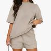 Fashion Summer Solid Casual Suit Elegant Casual O Neck Short Sleeve Short Pants Set Of 2 Pieces Holiday Womens Clothing