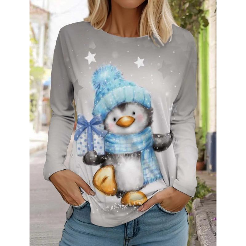 Móda Vánoce Sněhulák Dámské Tričko s dlouhým rukávem 3D vzor Podzimní Santa Claus Dámský Top Harajuku Pulovr Oblečení