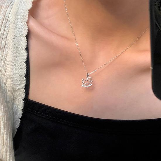 Rocking Horse Pendant Necklace Women Horse Charm Necklace Cute Rhinestone Rocking Horse Necklace Gift for Wife Girlfriend