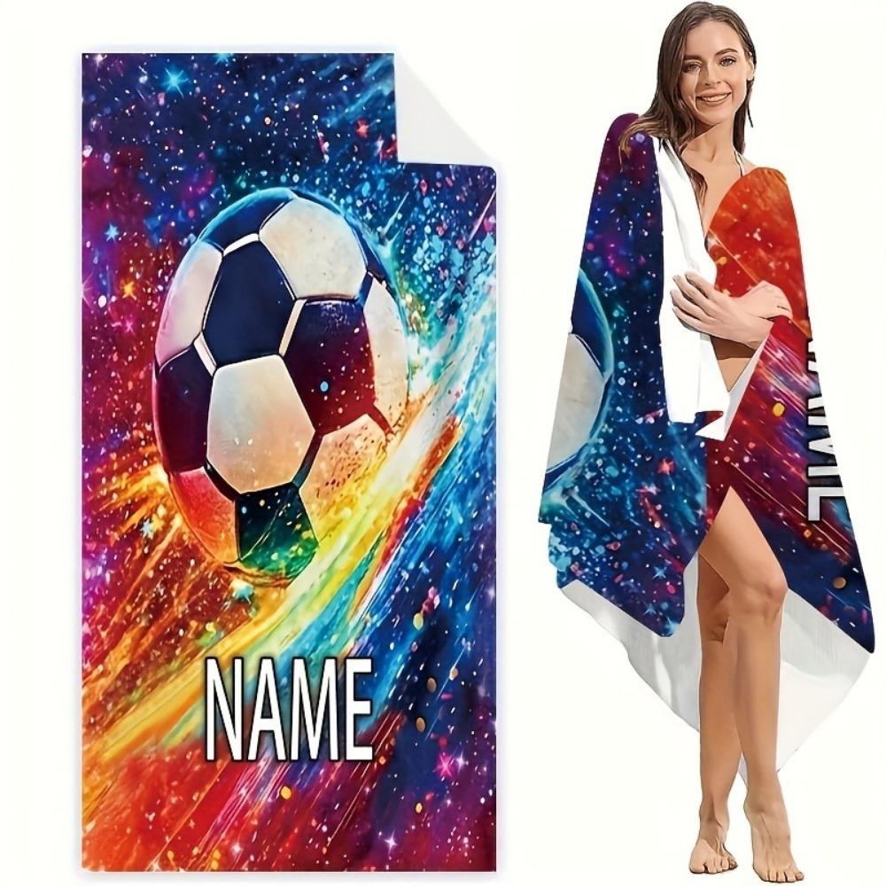 Custom Photo Football Beach Towel, Personalized Name High-Quality Large Beach Towel Creative Design Refreshing Vacation Vibe